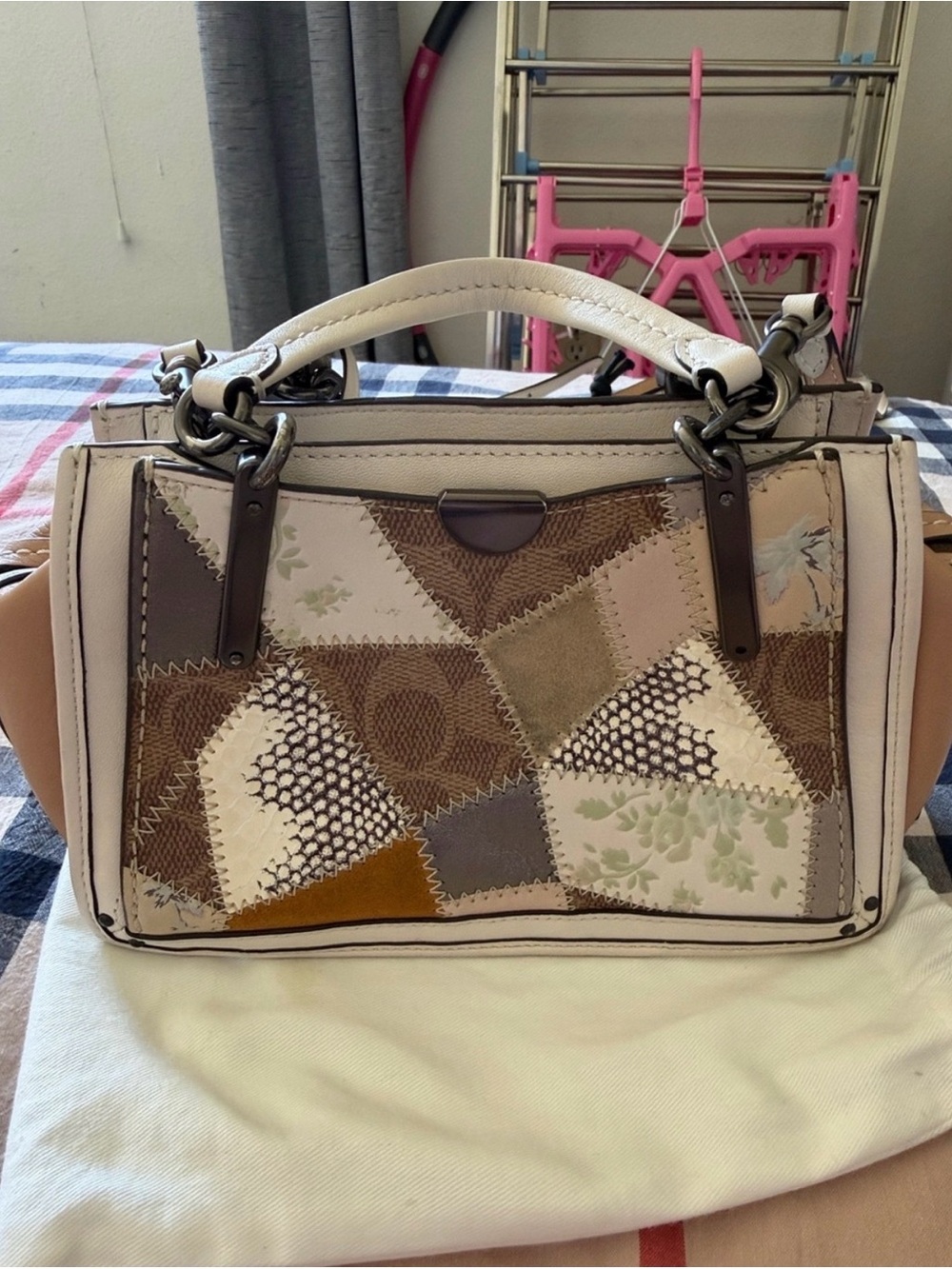 Coach Patchwork Leather Satchel in Beige, Brown and Cream